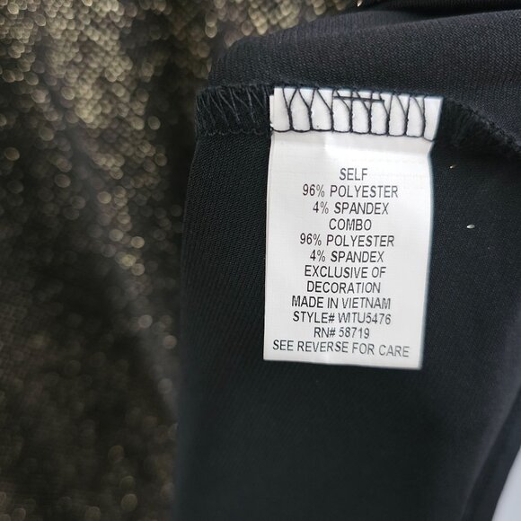 Notations Woman Top 3X Black Gold Sparkle 3/4 Sleeve Keyhole Neck Rhinestone - Picture 8 of 12